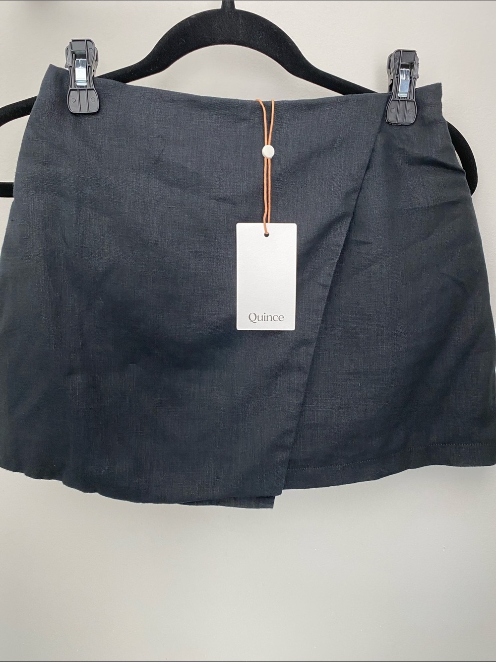 Quince Linen Black Wrap-Front Mini Skirt or skirt